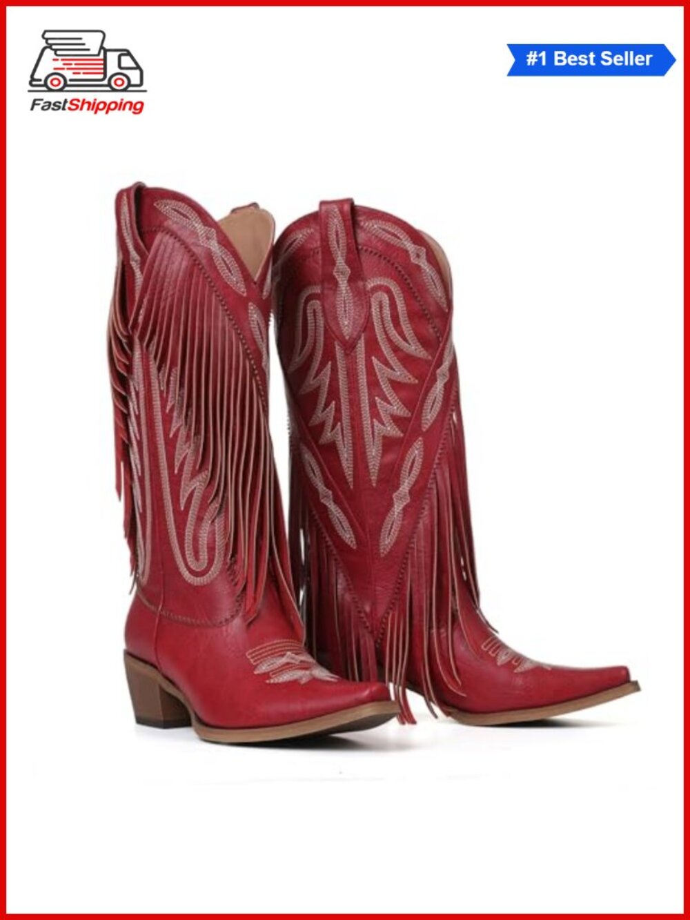 ✨ Mattiventon Fringe Knee High Cowboy Boots Faux Leather Western Boots